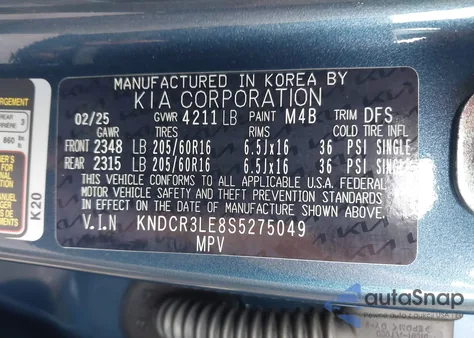 2025 Kia Niro Ex z USA, uszkodzony, nr VIN KNDCR3LE8S5275049